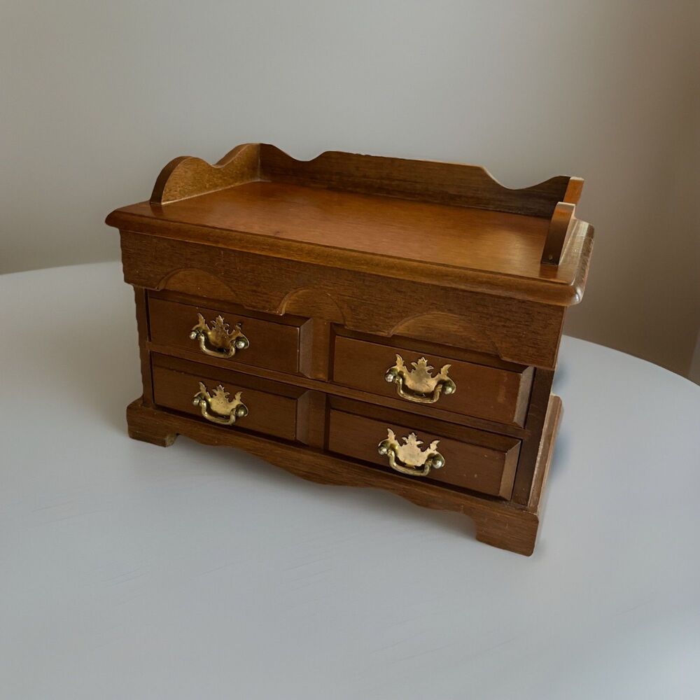 Vintage Wood 2 Drawer Jewelry Box Approx 11" x 7 1/2" X 6.25“